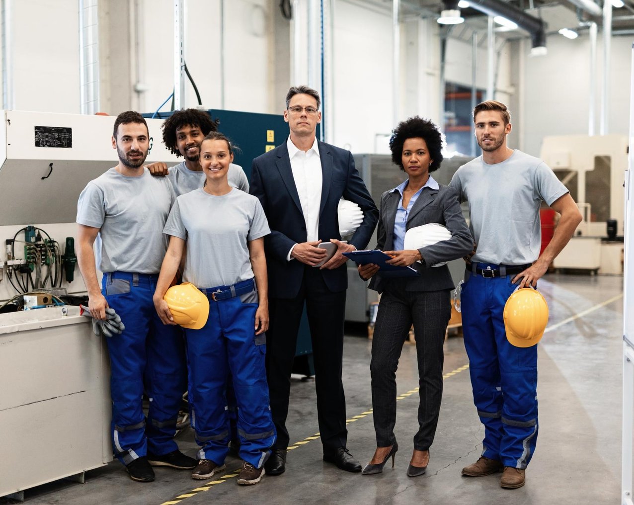 Happy team of facility management workers